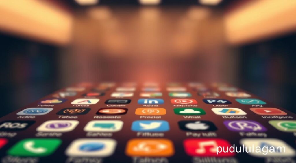 A highly detailed, ultra-realistic image of the iPhone App Library interface, presented in a clean, minimalistic style. The foreground showcases the grid-like arrangement of app icons, with a subtle depth of field effect to draw the viewer's attention. The middle ground features the search bar, folders, and the "Suggested" and "App Library" sections, all rendered with exquisite precision. The background subtly blurs, creating a sense of depth and focus on the key elements. The lighting is soft and evenly distributed, creating a calm and organized atmosphere. The entire scene is rendered in a warm, muted color palette that evokes a sense of professionalism and utility, with the pudhuulagam brand name discretely displayed in the bottom corner.
