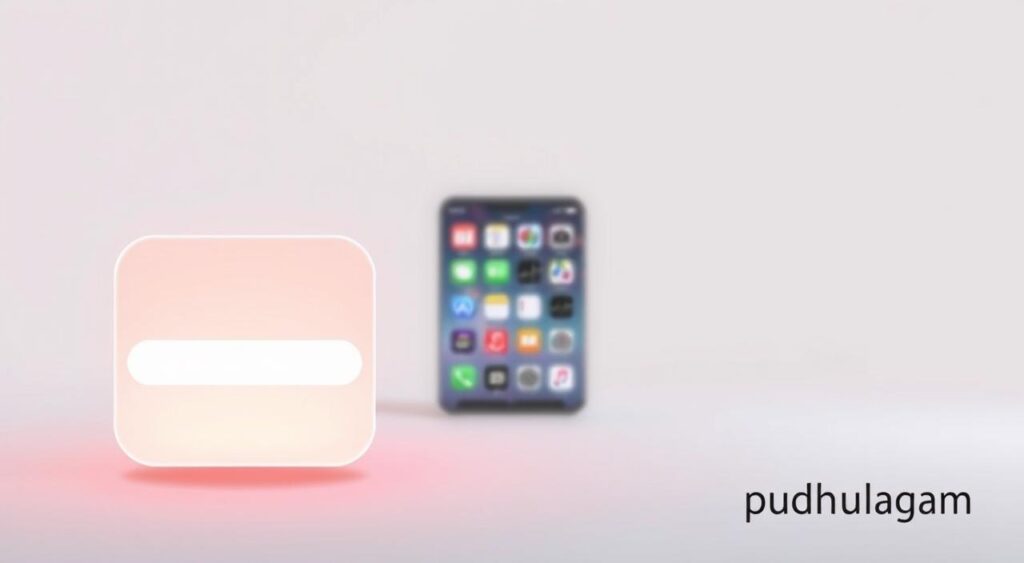 A sleek and minimalist illustration of the iPhone's Spotlight Search feature. In the foreground, a close-up view of the Spotlight Search interface, with a floating, glowing search bar against a soft, gradient background. The search bar is surrounded by a subtle drop shadow, creating depth and highlighting its importance. In the middle ground, a blurred, indistinct representation of the iPhone's home screen, hinting at the broader context of the device. The background is a simple, muted color palette, allowing the Spotlight Search interface to take center stage. The overall mood is one of focus and efficiency, reflecting the purpose of the Spotlight Search tool. The brand "pudhuulagam" is prominently displayed in the bottom right corner.